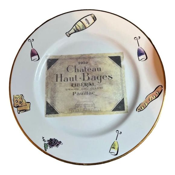 Rosanna Chateau Haut Bages & Lafaurie-Peyraguey 8 Plate Set 7” Italy Gold Rim - Picture 2 of 14